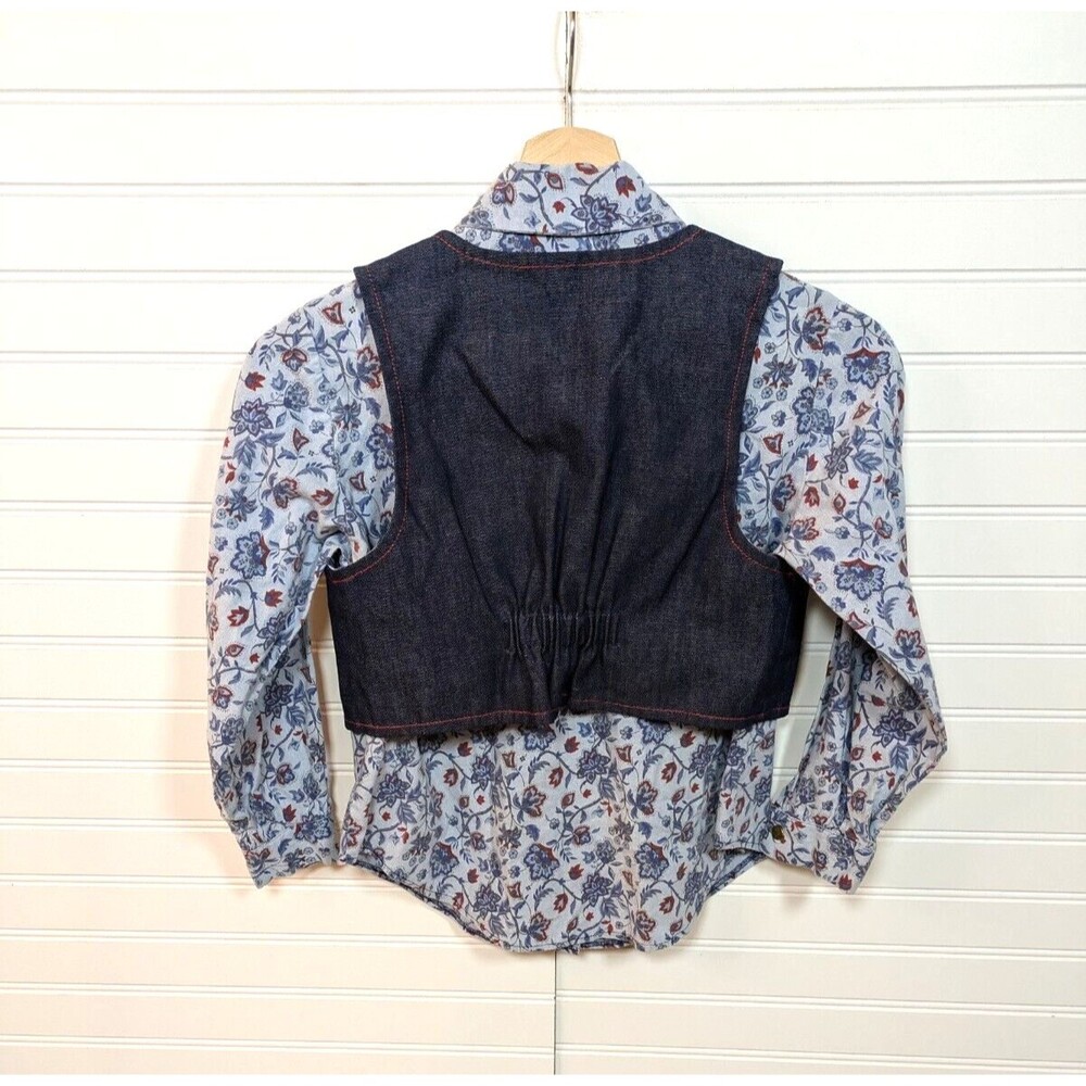 Girls Western Wear Outfit Size 10 Denim Skirt Vest Shirt Floral Costume Handmade - Picture 4 of 16